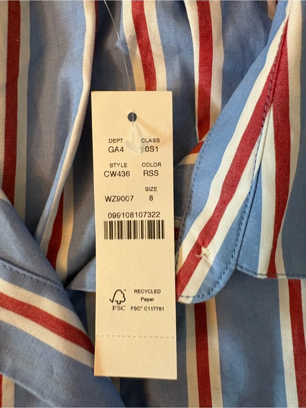 J.Crew Sleeveless Shirtdress Womens 8 Blue Red Striped NWT CW436 Drawstring